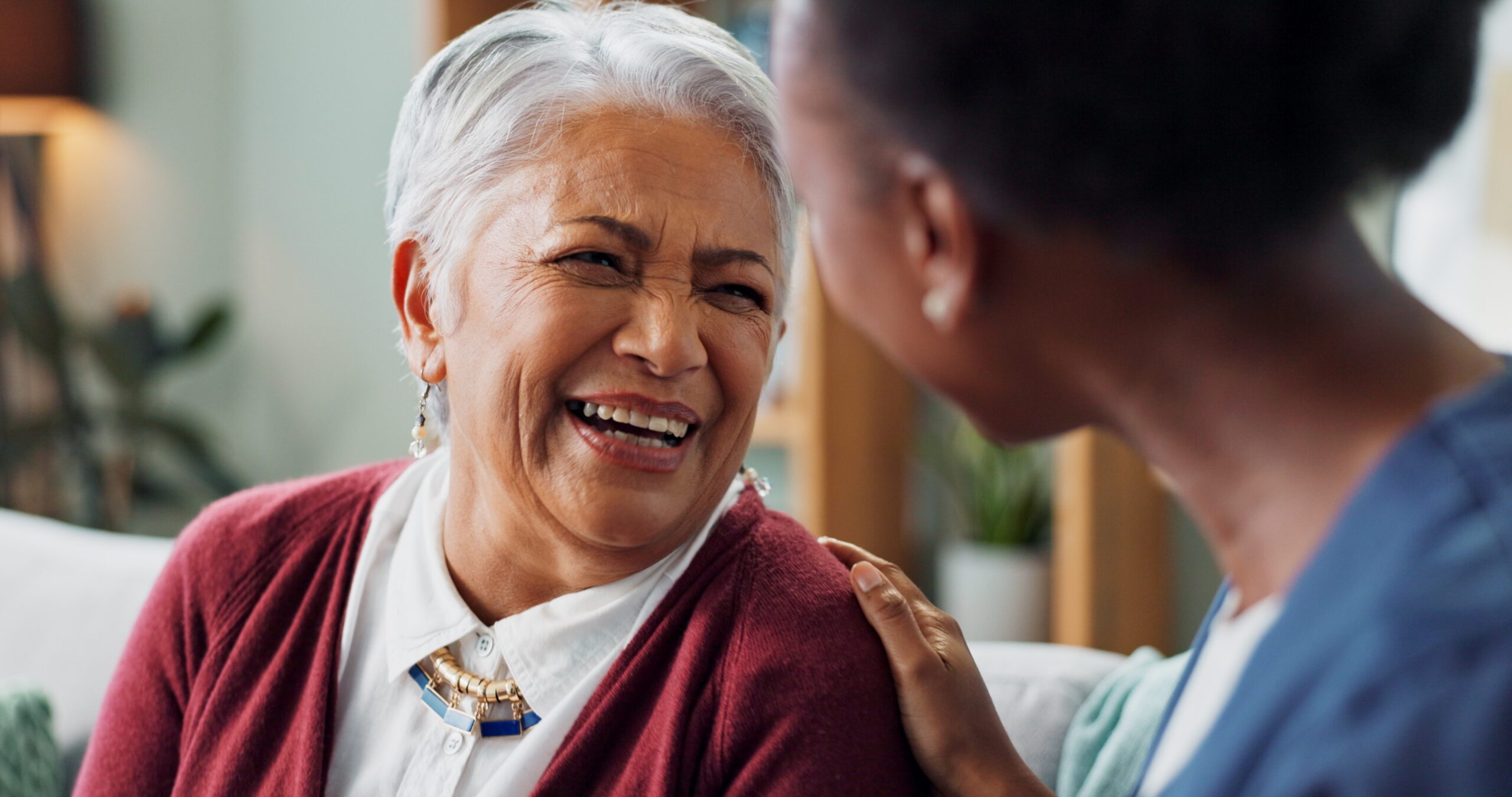 Happy elderly patient in nursing home